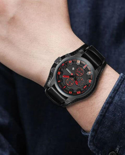 Mens Chronograph Leather Watch Classic Date Display Wristwatch