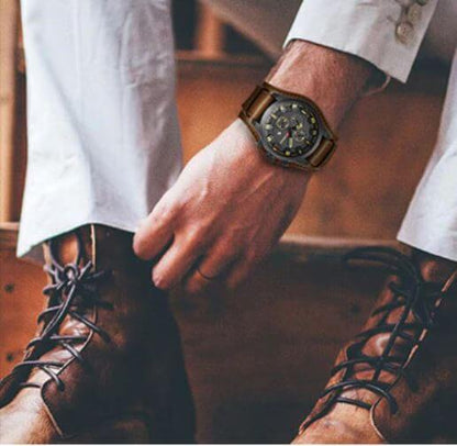 Mens Chronograph Leather Watch Classic Date Display Wristwatch