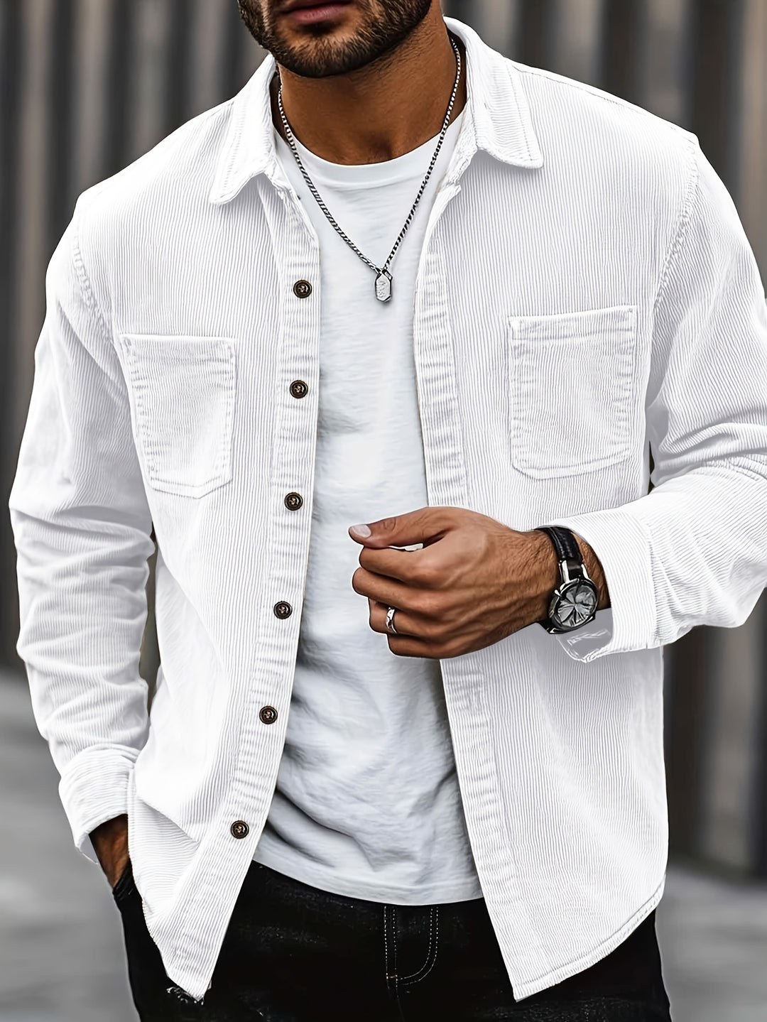 Mens Corduroy Shirt Jacket Casual Button Up Overshirt