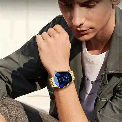 Mens Digital Quartz Watch Stainless Steel Strap Oval Case