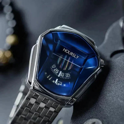 Mens Digital Quartz Watch Stainless Steel Strap Oval Case