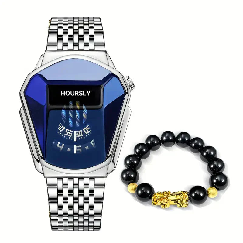 Mens Digital Quartz Watch Stainless Steel Strap Oval Case
