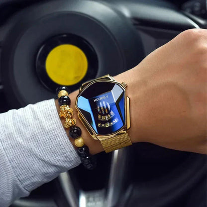 Mens Digital Quartz Watch Stainless Steel Strap Oval Case