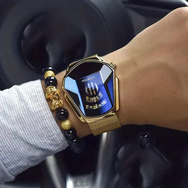 Mens Digital Quartz Watch Stainless Steel Strap Oval Case