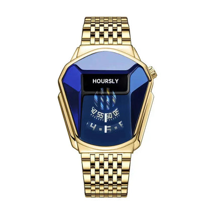 Mens Digital Quartz Watch Stainless Steel Strap Oval Case