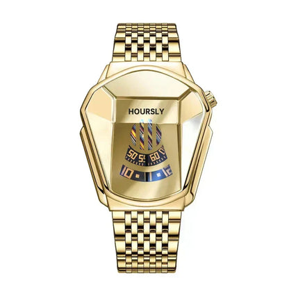 Mens Digital Quartz Watch Stainless Steel Strap Oval Case