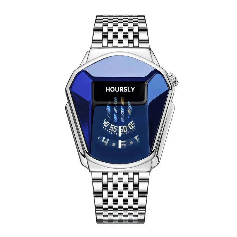 Mens Digital Quartz Watch Stainless Steel Strap Oval Case