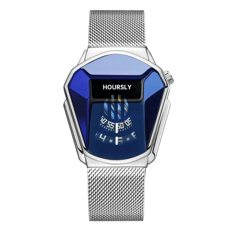 Mens Digital Quartz Watch Stainless Steel Strap Oval Case