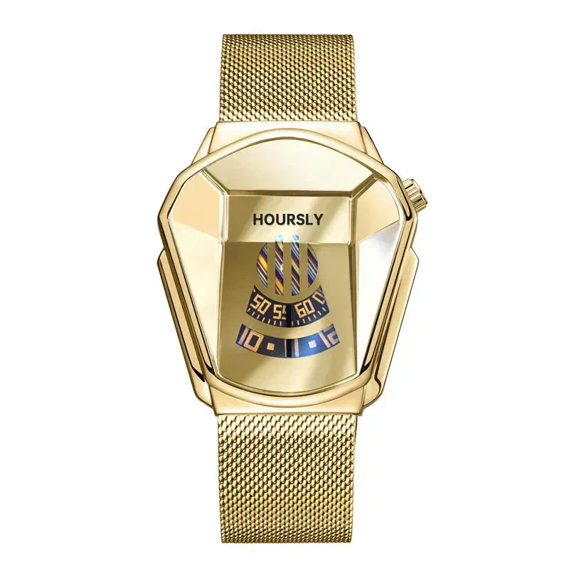 Mens Digital Quartz Watch Stainless Steel Strap Oval Case