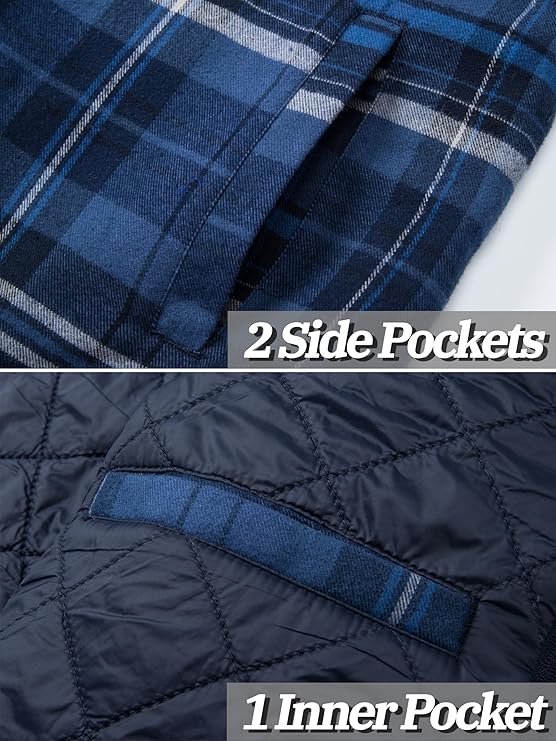 Mens Flannel Winter Jacket Hooded Quilted Warm Outdoor Jacket