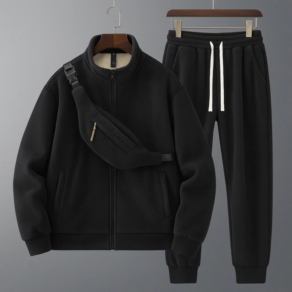 Men's Fleece Tracksuit Set Warm Zip Jacket Joggers Winter Outfit