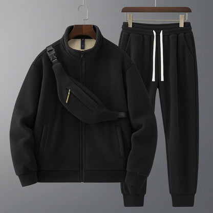 Men's Fleece Tracksuit Set Warm Zip Jacket Joggers Winter Outfit