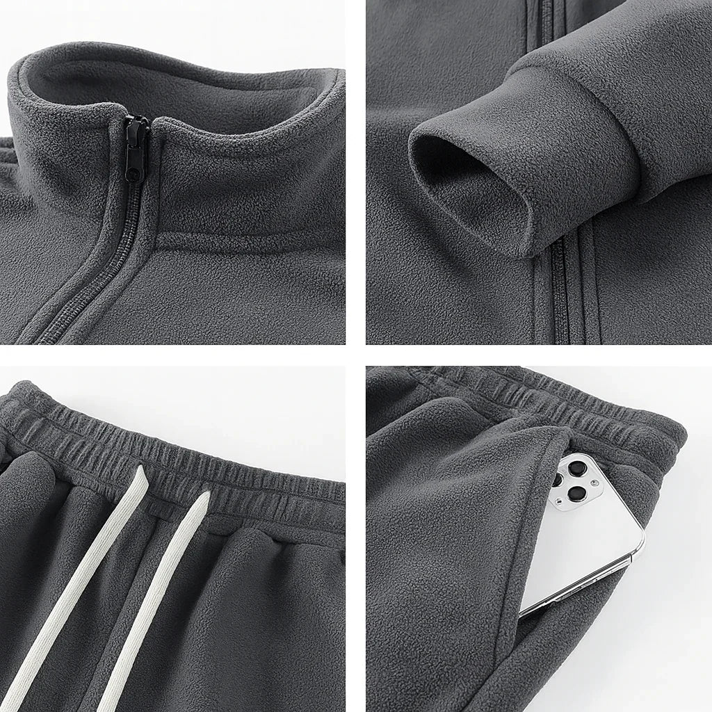 Men's Fleece Tracksuit Set Warm Zip Jacket Joggers Winter Outfit