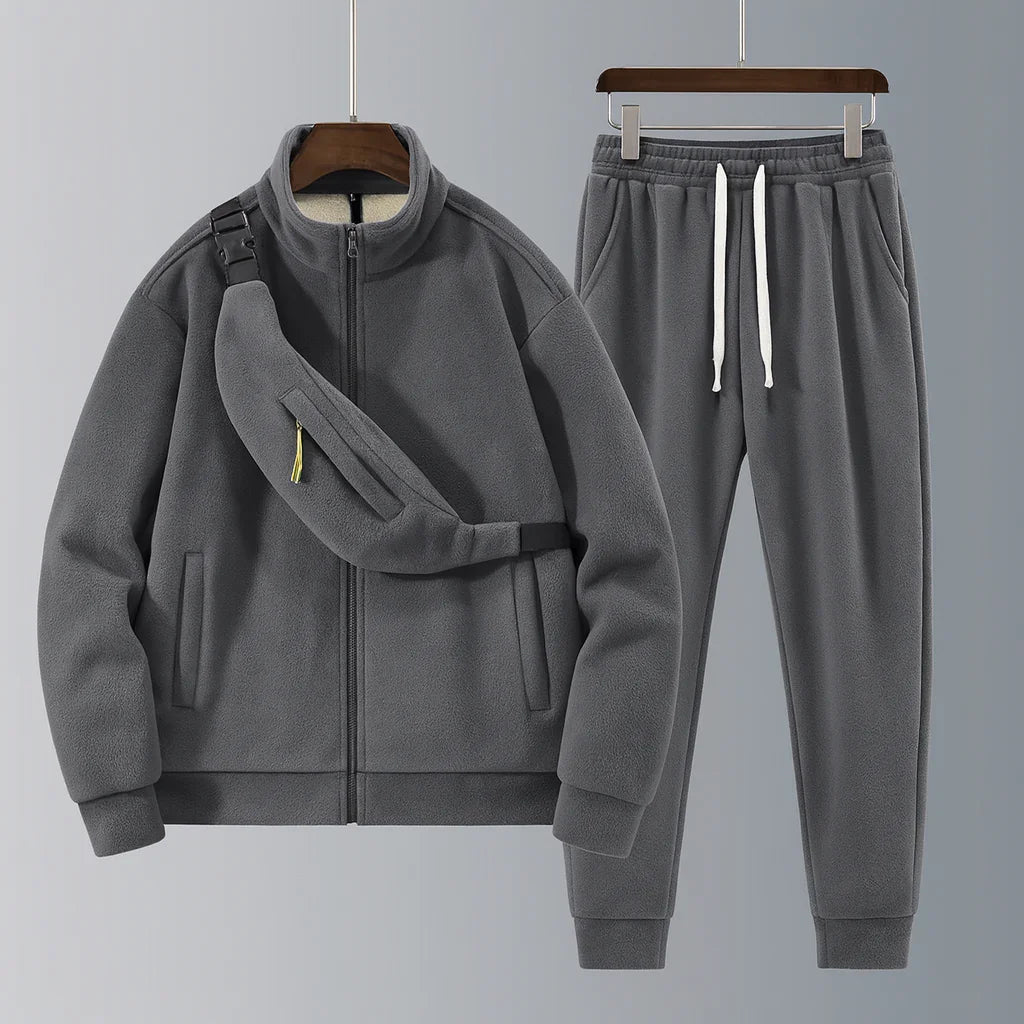 Men's Fleece Tracksuit Set Warm Zip Jacket Joggers Winter Outfit