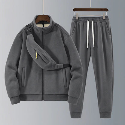 Men's Fleece Tracksuit Set Warm Zip Jacket Joggers Winter Outfit