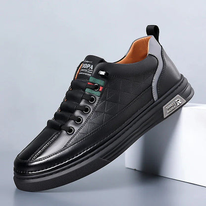 Men's Genuine Leather Sneakers Lightweight Comfort Casual Shoes