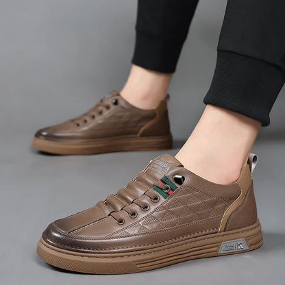 Men's Genuine Leather Sneakers Lightweight Comfort Casual Shoes