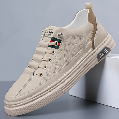 Men's Genuine Leather Sneakers Lightweight Comfort Casual Shoes