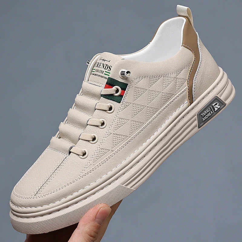 Men's Genuine Leather Sneakers Lightweight Comfort Casual Shoes