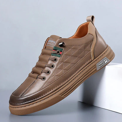 Men's Genuine Leather Sneakers Lightweight Comfort Casual Shoes