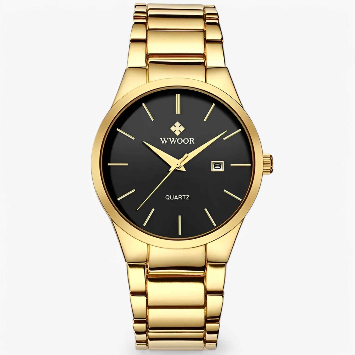Mens Gold Stainless Steel Quartz Watch Luxury Wristwatch