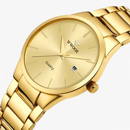Mens Gold Stainless Steel Quartz Watch Luxury Wristwatch