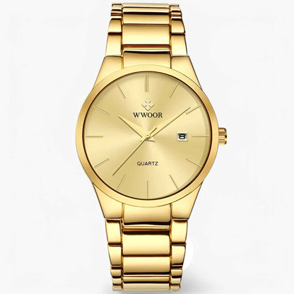 Mens Gold Stainless Steel Quartz Watch Luxury Wristwatch