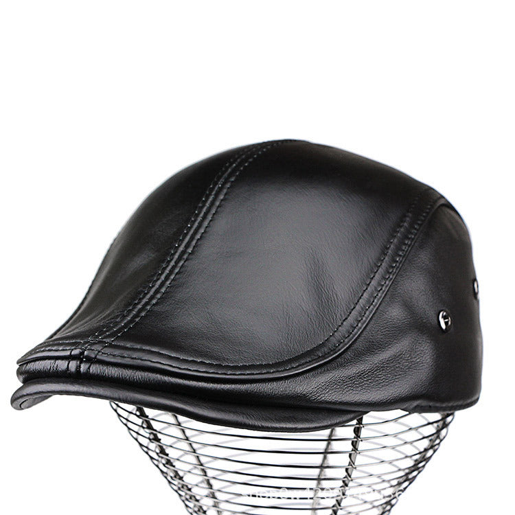 Mens Leather Flat Cap Breathable Classic Vintage Hat