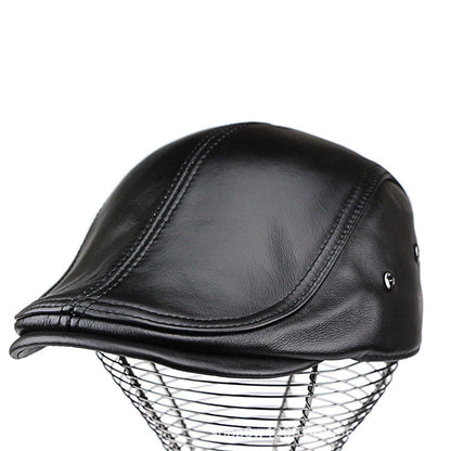 Mens Leather Flat Cap Breathable Classic Vintage Hat