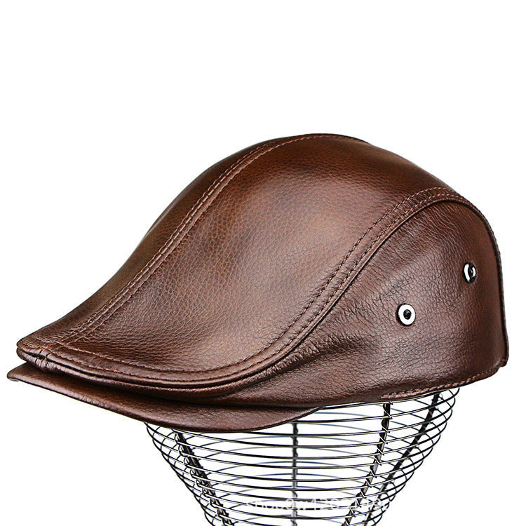 Mens Leather Flat Cap Breathable Classic Vintage Hat