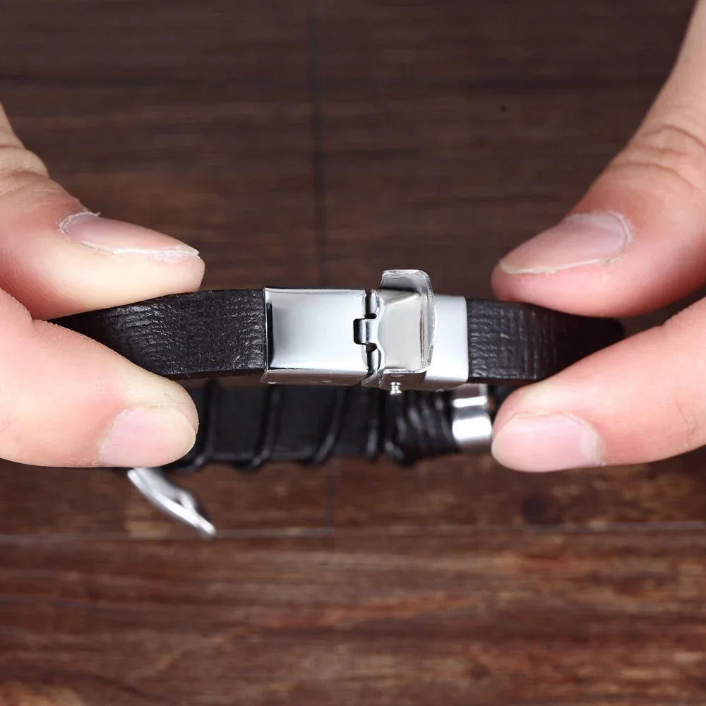Men's Leather Infinity Bracelet Stainless Steel Wristband