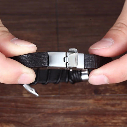 Men's Leather Infinity Bracelet Stainless Steel Wristband