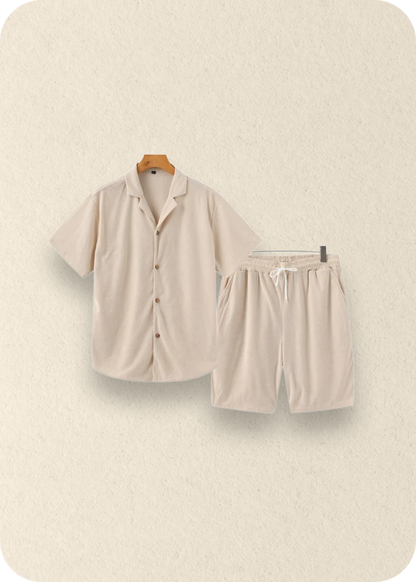 Mens Linen Summer Set Short Sleeve Shirt Shorts Relaxed Fit