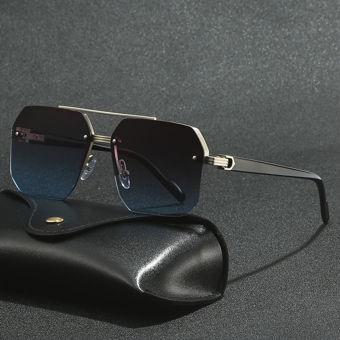 Mens Polygon Sunglasses Double Bridge Semi Rimless Eyewear