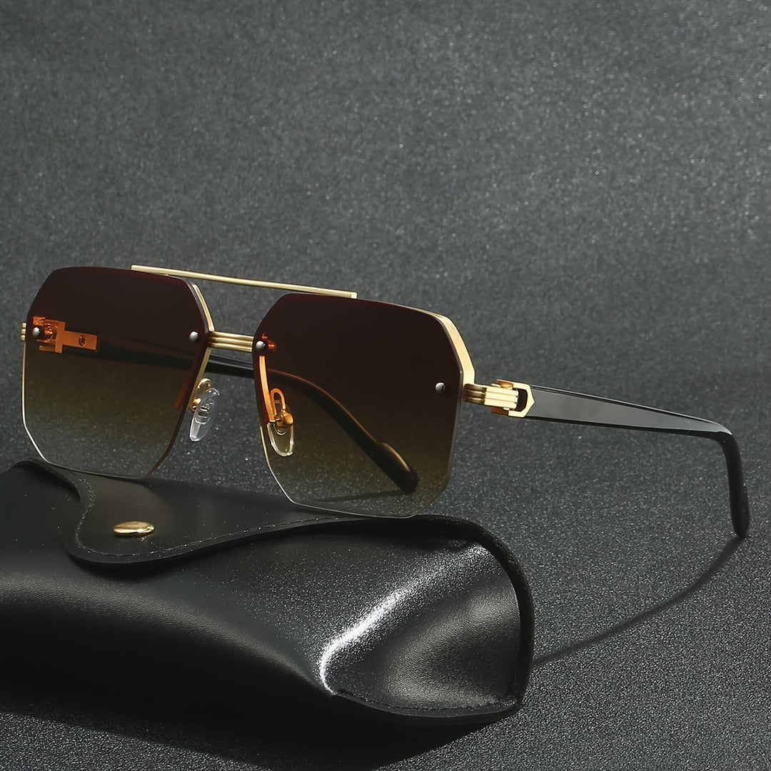 Mens Polygon Sunglasses Double Bridge Semi Rimless Eyewear
