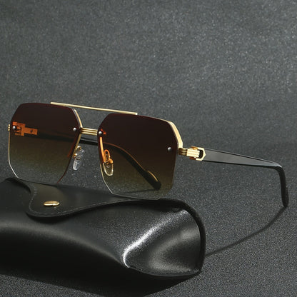 Mens Polygon Sunglasses Double Bridge Semi Rimless Eyewear