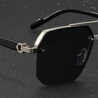 Mens Polygon Sunglasses Double Bridge Semi Rimless Eyewear