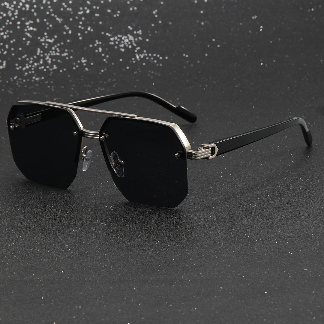 Mens Polygon Sunglasses Double Bridge Semi Rimless Eyewear