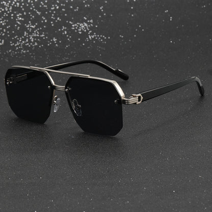 Mens Polygon Sunglasses Double Bridge Semi Rimless Eyewear