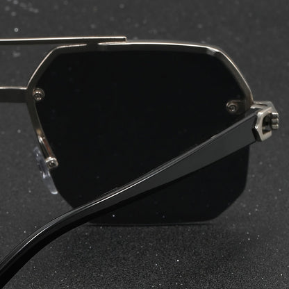 Mens Polygon Sunglasses Double Bridge Semi Rimless Eyewear