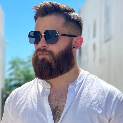 Mens Polygon Sunglasses Double Bridge Semi Rimless Eyewear