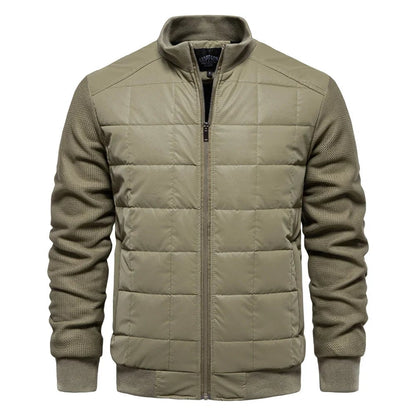 Mens Quilted Winter Jacket Stand Collar Zip Up Coat