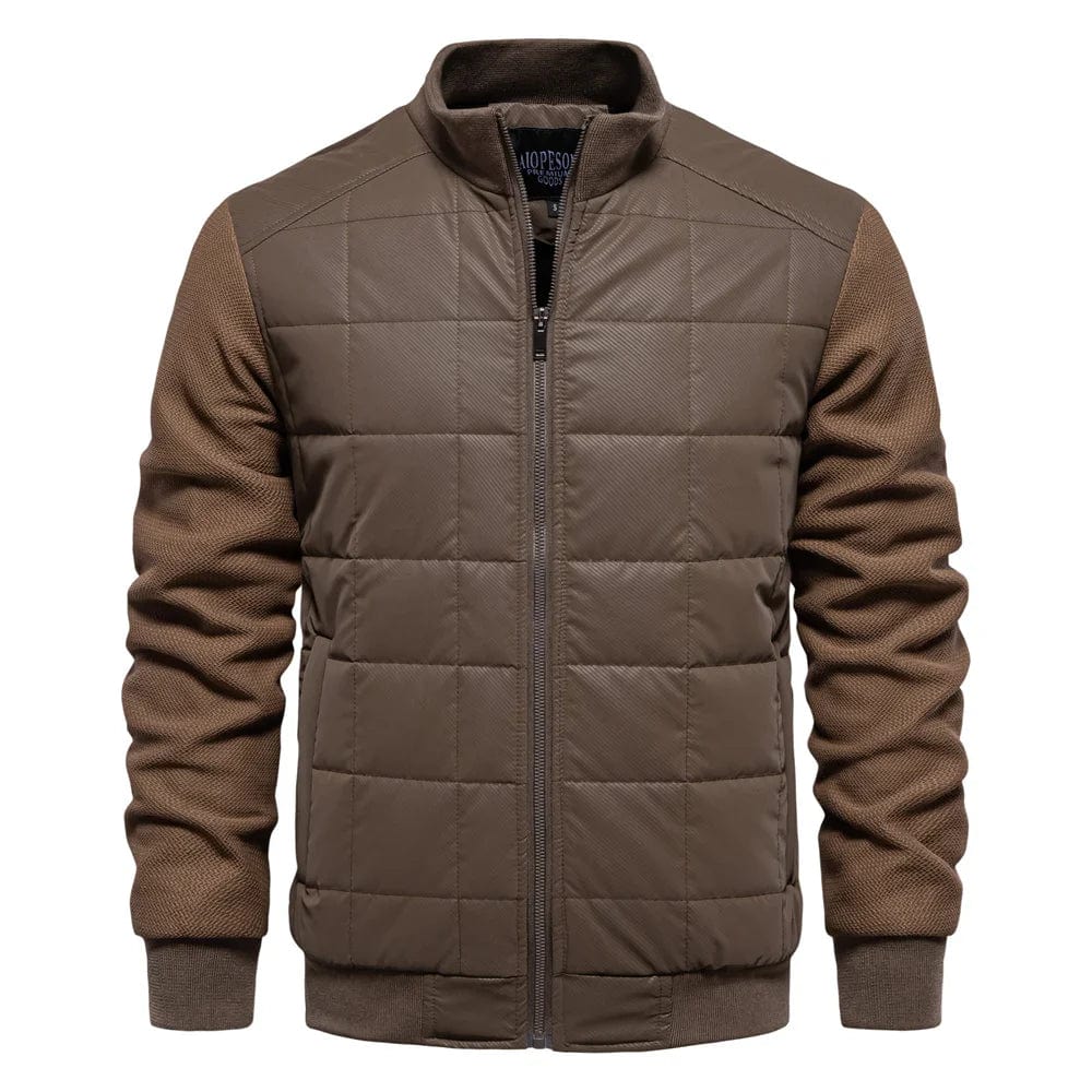 Mens Quilted Winter Jacket Stand Collar Zip Up Coat
