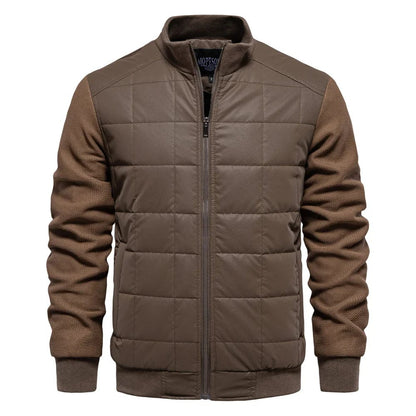 Mens Quilted Winter Jacket Stand Collar Zip Up Coat