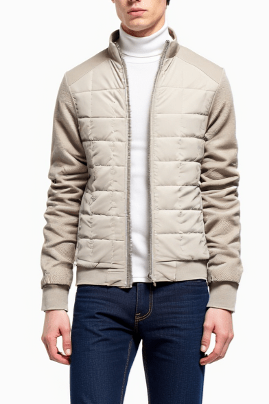 Mens Quilted Winter Jacket Stand Collar Zip Up Coat