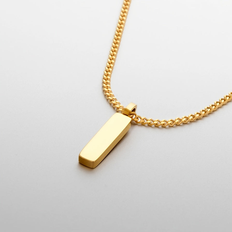 Mens Square Pendant Necklace Gold Stainless Steel Luxury Chain