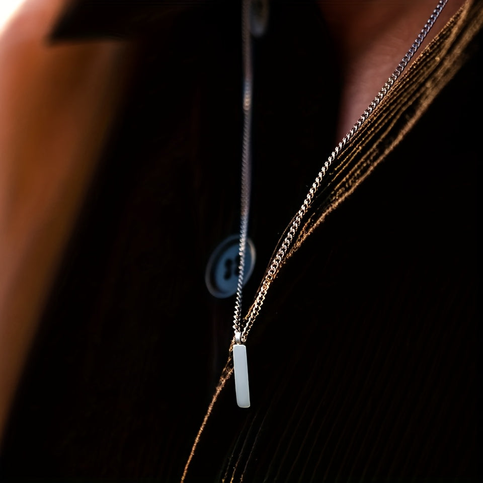 Mens Square Pendant Necklace Gold Stainless Steel Luxury Chain