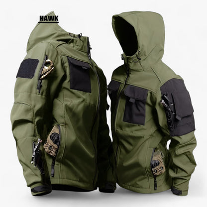 Mens Tactical Hooded Softshell Jacket Waterproof Fleece Multi Pocket Outdoor Coat