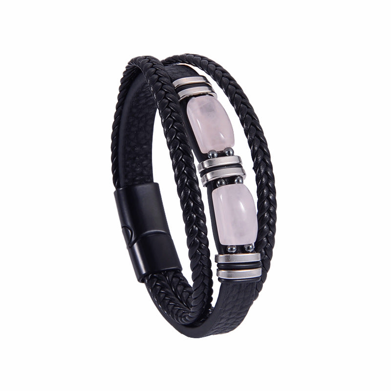 Mens Tiger Eye Bracelet Braided Leather Layered Jewelry Set