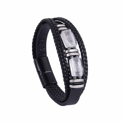 Mens Tiger Eye Bracelet Braided Leather Layered Jewelry Set